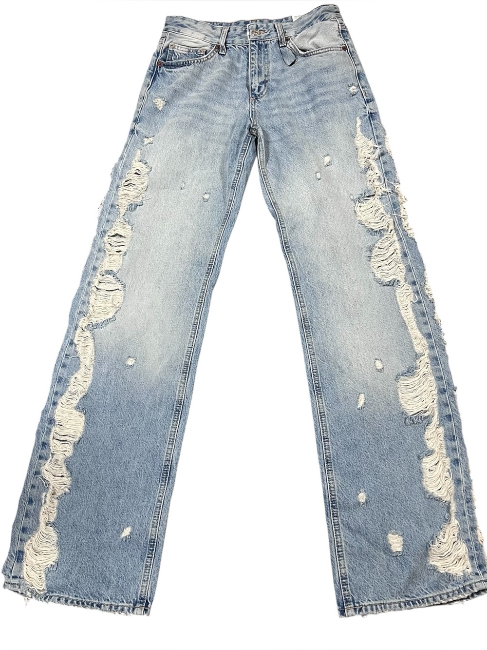 Zara TRF Mid Rise Wide Leg Ripped Jeans Sz 4 NWT